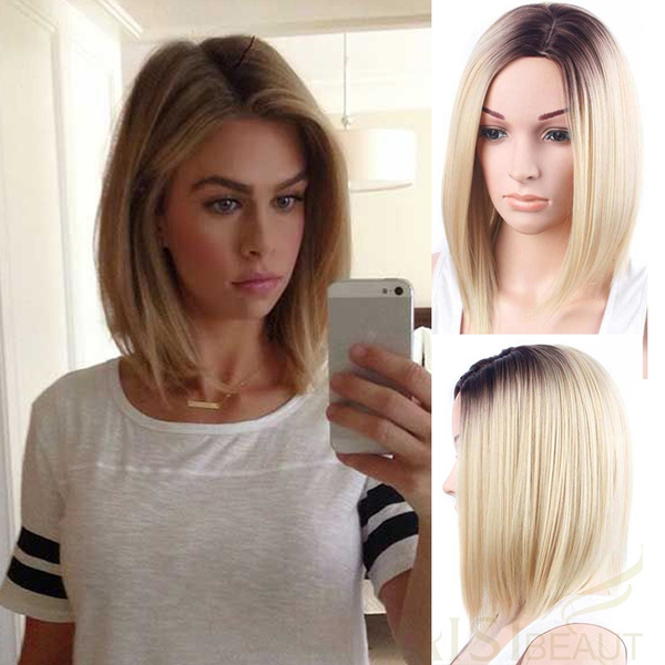 New Short Bob Wigs for Women Sale Straight Synthetic Blonde Hair(Color: Blonde) | Wish