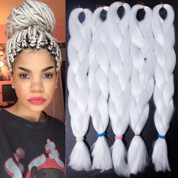White Jumbo Braid 24inch Kanekalon Braiding Hair Crochet Jumbo Braids  Marley Jumbo Hairpiece White Hiar Extensions