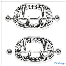 A pair Sexy Stainless Steel Nipple Ring Vampire Teeth nipple shield jewelry Body piercing jewelry 