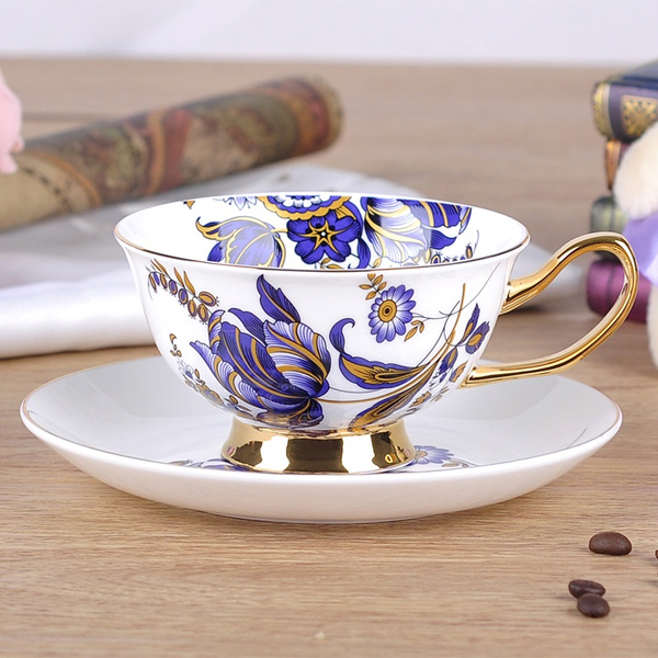 Fine Bone China Flowers Cups and Saucers Creative Gifts Kitchen Tea Set Bone China Coffee Cup