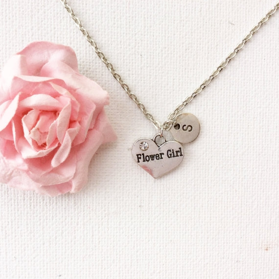 Silver flower girl Necklace, flower girl necklace, flower girl