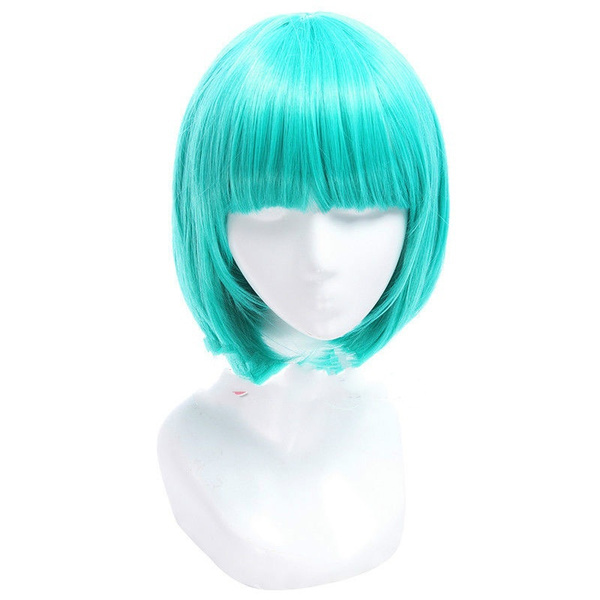 Teal Green Blu Short Straight Bob Anime Cosplay Wig Wish