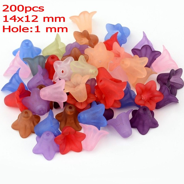 Wholesale W09 Lots Mixed Lily Flower Frosted Acrylic Beads 14x10mm 