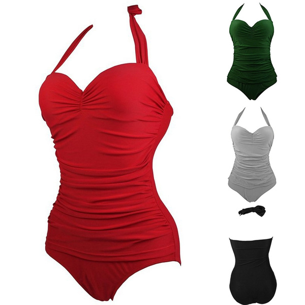 Plus Size Sexy Women OnePiece Push Up Bikini Halter Bandage Monokini
