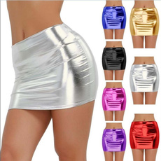 Sexy Ladies Wetlook Patent Leather Shiny Mini Skirt Clubwear Slim Short Dress Panties
