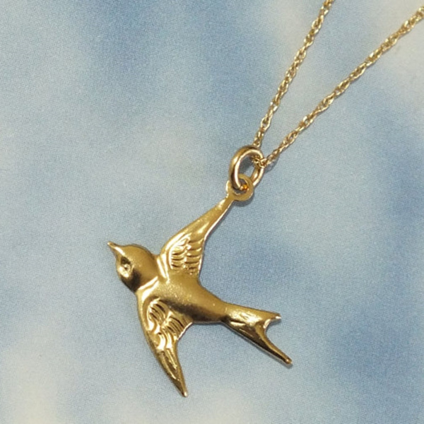 Solid Gold Bird Necklace, 14k Gold Sparrow Necklace, Delicate Flying ...