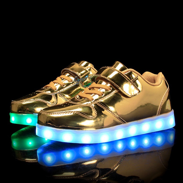 gold shoes with lights