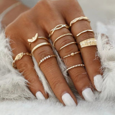 12Pcs/set Charm Gold Color Midi Finger Ring Set for Women Vintage Punk Boho Knuckle Party Rings Jewelry Gift for Girl (Color: Gold)