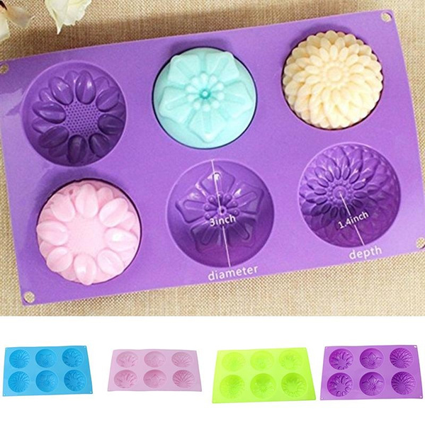 6 Cavities Sunflower Muffin Cup Handmad Soap Mold Silicone Cake Baking Mould WA 