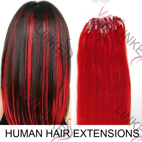 Red micro beads hair extensions, micro loop extensions Real Hair Red