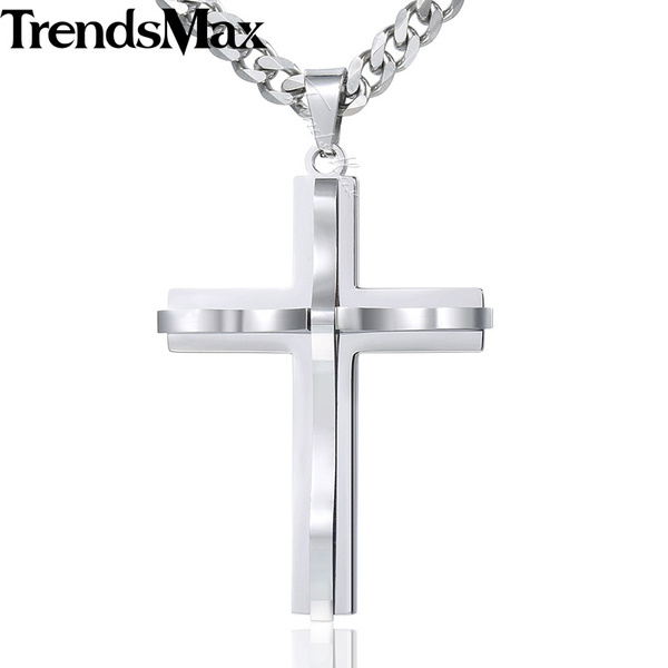 Daesar Stainless Steel Necklaces Mens Pendant Necklace Silver Gold Bold Cross Necklace 18-26 Link