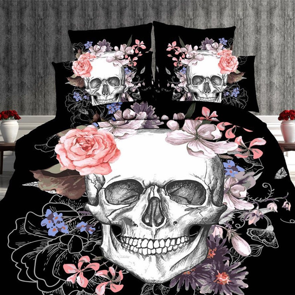 4pcs Bedding Sets Duvet Cover Bed Sheet, Skull King Size Duvet Cover