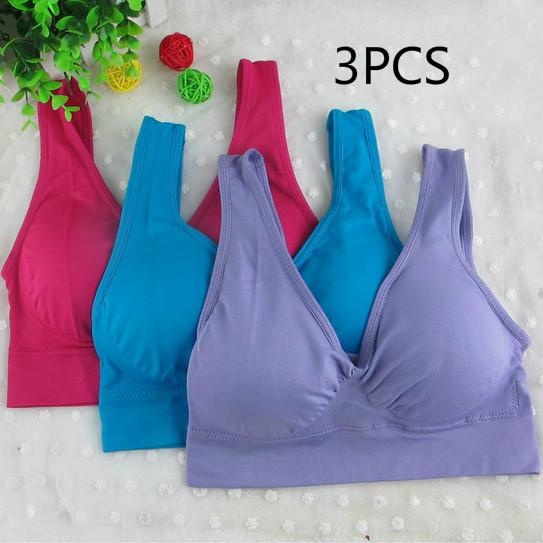 3Pcs Women Padded Sports Bras Fitness Bra Push Up Top Wire Free