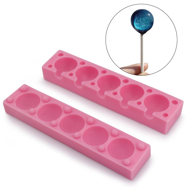 5 Cavity Silicone Lollipop Molds Hard Candy Chocolate Lollipop Moulds  Suitable for Jelly, Ice Pop Maker with 50 Lollipop Sticks