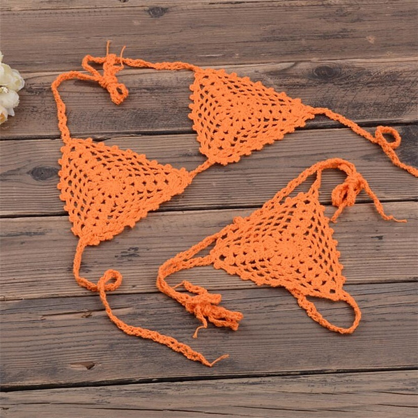 New Women Handmade Knitted Sexy Knitting Bikini Set Swimwear Bra Swimsuit Beachwear Extreme Micro G String Bikini Micro Thong Bikini