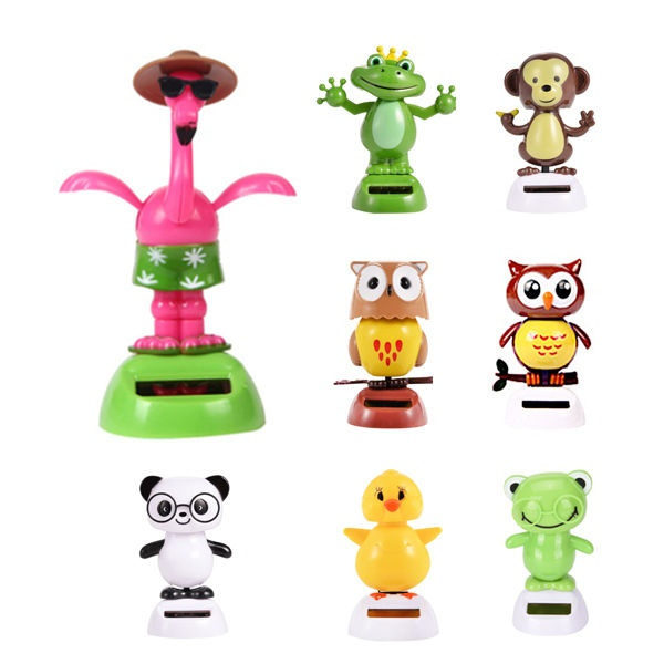 Hot Solar Powered Dancing Animal Swinging Animated Cute Bobble Head Shaking Head  Toy Model Car Decoration Boxed PVC Action Figure Toy Kids