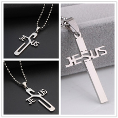 Lord's Stainless Steel Jesus Christ Cross Pendant Necklace with Bead Chain