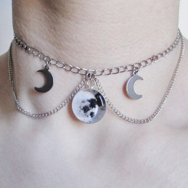 moon choker necklace, full moon necklace, nu goth, grunge | Wish