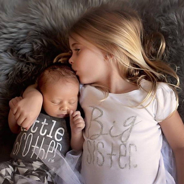 Big Sister-Little Brother Toddler Baby Boy Girl Summer T-shirt Matching Tops 
