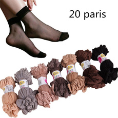 20pairs/lot Summer Sexy Ultrathin Transparent Crystal Silk Socks for Women High Elastic Black Nylon Short Socks Female Socks  Size: US 5-9 (Eur 35-40)