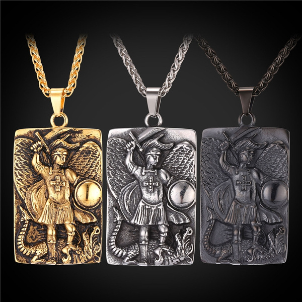 St Michael Pendant Necklace 18K Gold 