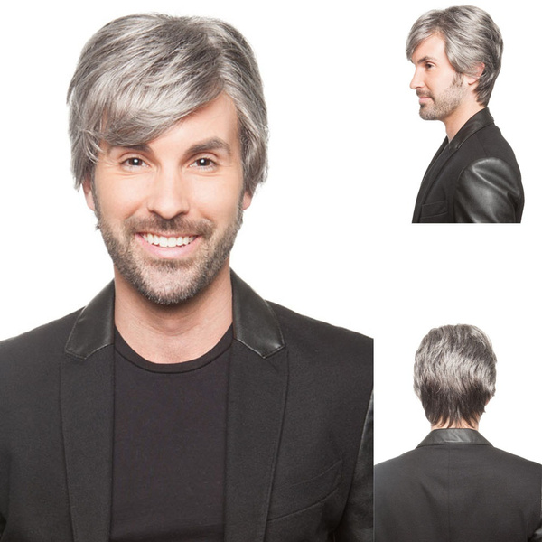 High Quality Men's Fashion Short Straight Hair Mixed Grey Wig Natural Hair Heat Resistant Fiber Male Wigs Synthetic Wig Natural Hair Accessories For Men Handsome Cool Wig Halloween Christmas Gray Toupee Mens High Quality Men's Fashion Short Straight Hair Mixed Grey Wig Natural Hair Heat Resistant Fiber Male Wigs Synthetic Wig Natural Hair Accessories For Men Handsome Cool Wig Halloween Christmas Gray Toupee Mens
