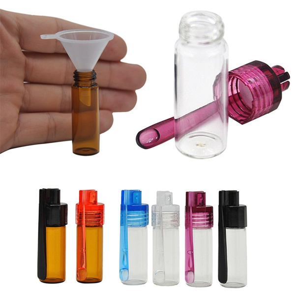 1PC Glass Snuff Bottle With Plastic Spoon Nasal Sniffer Snorting Snorter  Bullet Container Pill Case