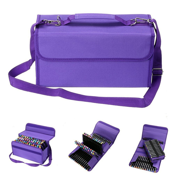 80 Holders Marker Pen Case, Extendable and Foldable Velcro Oxford Organizer  with Carrying Handle