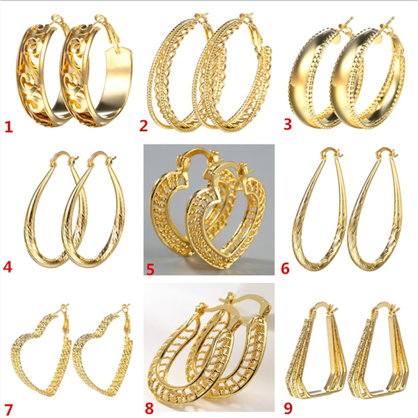 Fashion Women 18K Yellow Gold Filled Stud Hoop Dangle Earrings Wedding Jewelry