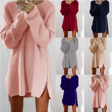S-5XL New Winter Knitted Zipper Women Sweater Dresses Pullovers Long Sleeve Women Loose Warm Sweaters Dresses 
