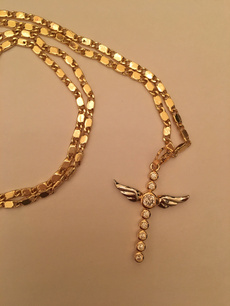 wingnecklace, Cross necklace, gold, 14kgoldnecklace