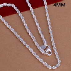 Women's Men's 4MM 925 Sterling Silver Twisted Rope Chain Necklace Fashion Necklace 16-30 inches