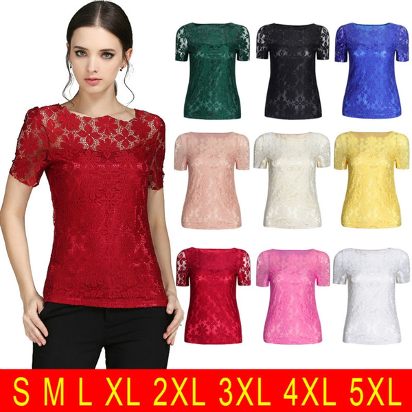 Lace Blouse 5XL Plus Size Women Clothing New Short Sleeve Lace Tops ...