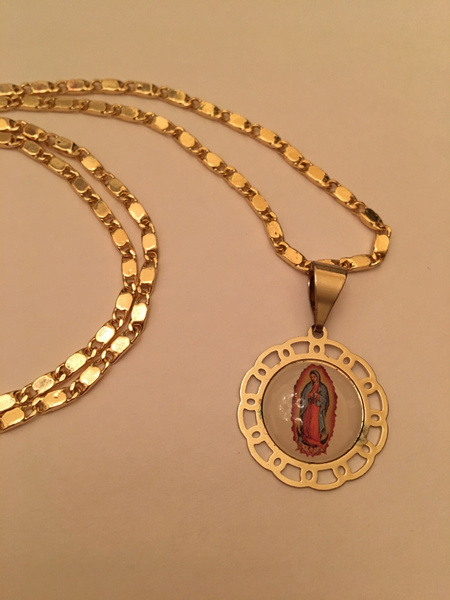 14K Gold Lady of Guadalupe Pendant and Necklace Oro Virgen de Guadalupe ...