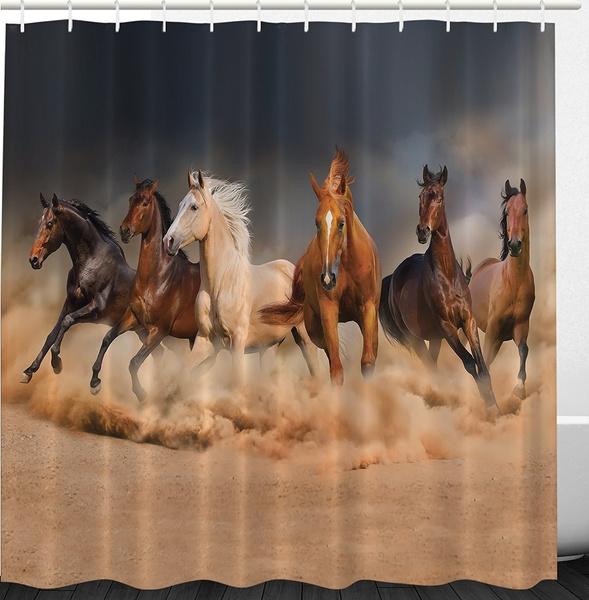 Horse Shower Curtain Country Khaki Bathroom Decor, Masculine Running Horses  Southwestern Home Accessories House Decor Gifts for Equestrians Farm Set  with Hooks Brown Charcoal Gray Cream