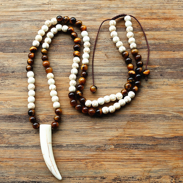 Wolf Tooth Necklace Tribal Ethnic Style Beaded Necklace Men - Temu