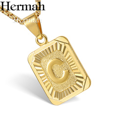 Hermah 22inch Gold Filled Square Initial Letter A-Z Box Link Mens Women Chain Pendant Necklace