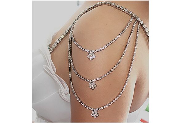 Bridal crystal Rhinestone shoulder deco Bra Strap Halter necklace NR481 