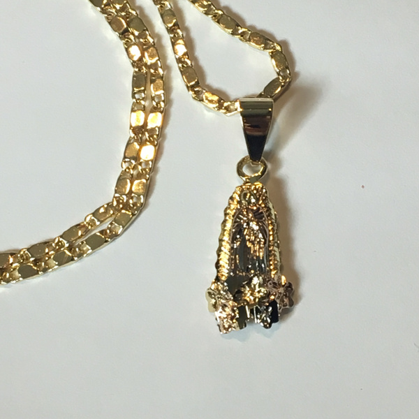 14K Gold Our Lady of Guadalupe Pendant with Necklace Oro La Virgen de ...