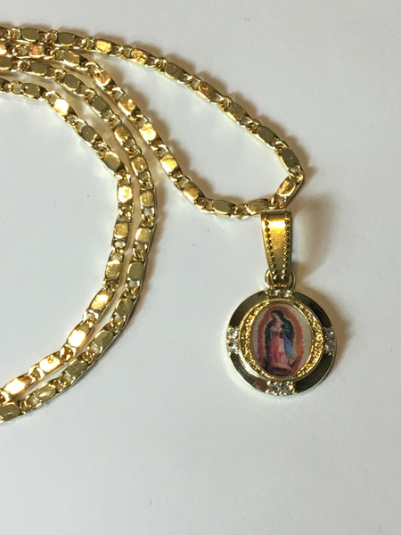 14K Gold Our Lady of Guadalupe Pendant with Necklace Oro La Virgen de ...