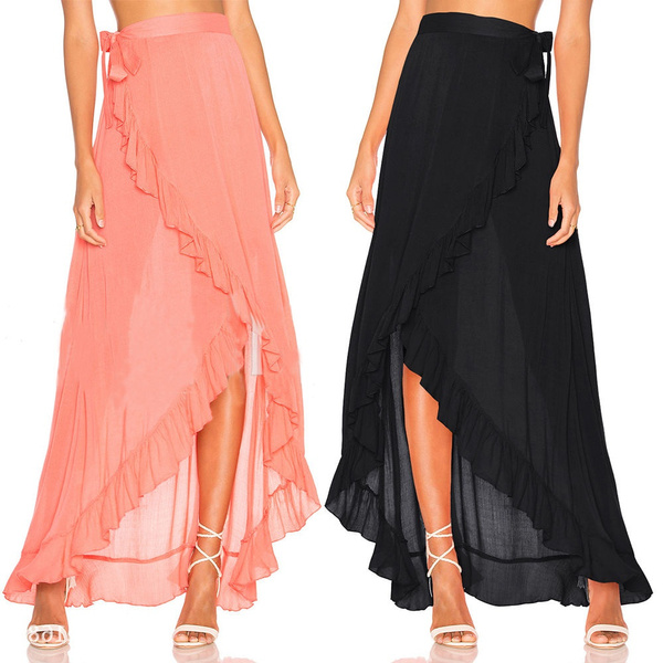 boho chiffon split maxi skirt