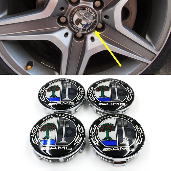 4x Alloy Wheel Centre Caps Pour Mercedes Noir AMG AFFALTERBACH badge emblème 75 mm