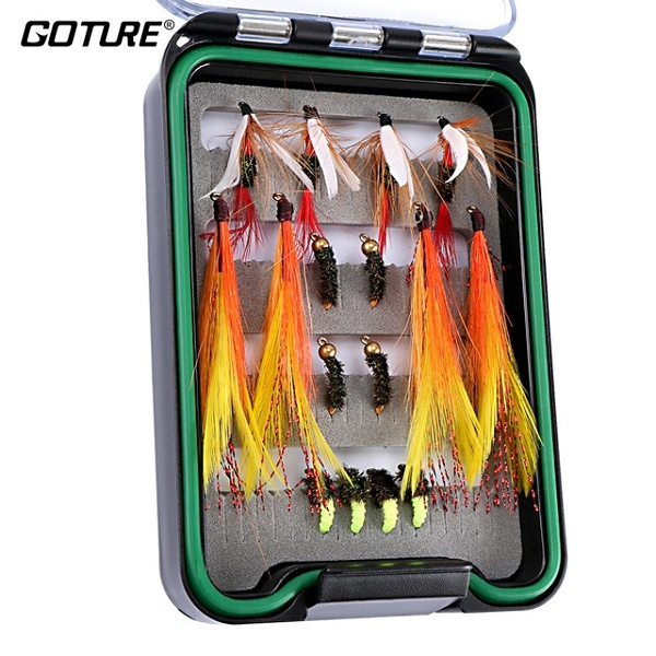 Goture 16pcs Fly Fishing Lure Kit Bee Bird Nymphs Streamer for Fishing