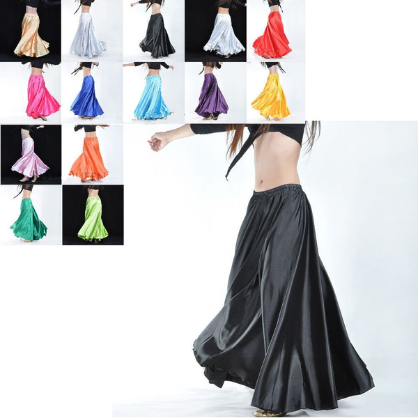 Best dance Professional Belly Dance Costume Satin Long Skirt full skirt ...