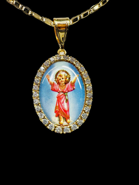 Gold Divine Infant Jesus Pendant with Necklace Oro El Divino Niño Jesus Medalla con Cadena | Wish