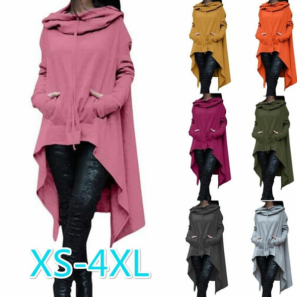 Women Solid Color Draw Cord Coat Long Sleeve Loose Casual Poncho Coat ...