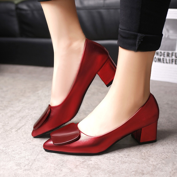 Fashion Women Pointed Shallow Mouth Shoes Classic Dress Sexy Leather ...