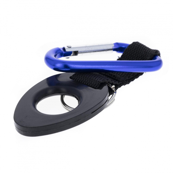 Universal Water Bottle Holder With Blue Aluminum Carabiner Clip Attachment  