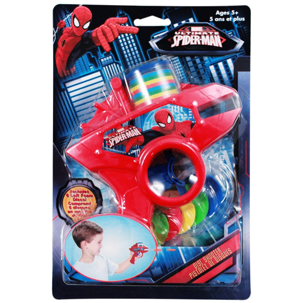 6pc Marvel Comics Spiderman Soft Foam Disc Shooter Blue Blaster Wish