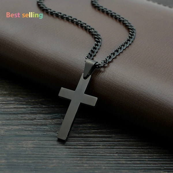 SWAOOS Men Cross Pendant Necklace Stainless Steel 60Cm Link Chain Necklace Statement Punk Jewelry Gift 
